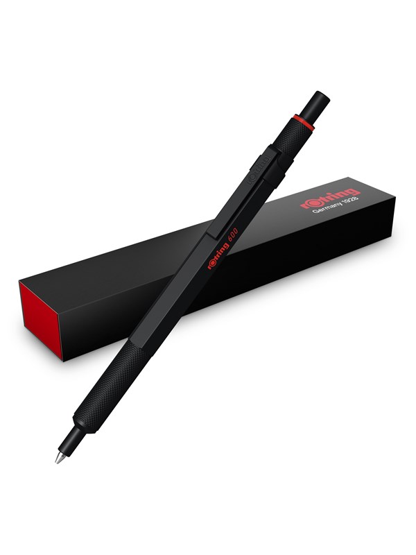 rOtring 600 gelpen | 0,55 mm | Zwarte inkt | Pen met zwart metalen omhulsel | Antislip gekartelde grip en zeshoekige huls | Navulbaar
