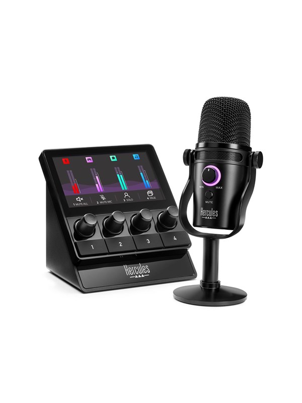 Hercules Stream Starter Kit - Stream 100 Audiocontroller + HUD-600 USB-Microfoon - Livestream Set