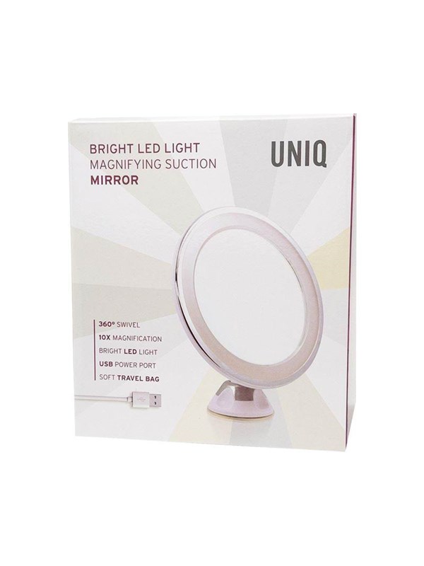 UNIQ Vergroot Spiegel met LED Verlichting - Make-up en Scheer Spiegel - 10x Vegroting - 360° Graden Verstelbare Zuignap en Wandbevestiging - Rond – Wit