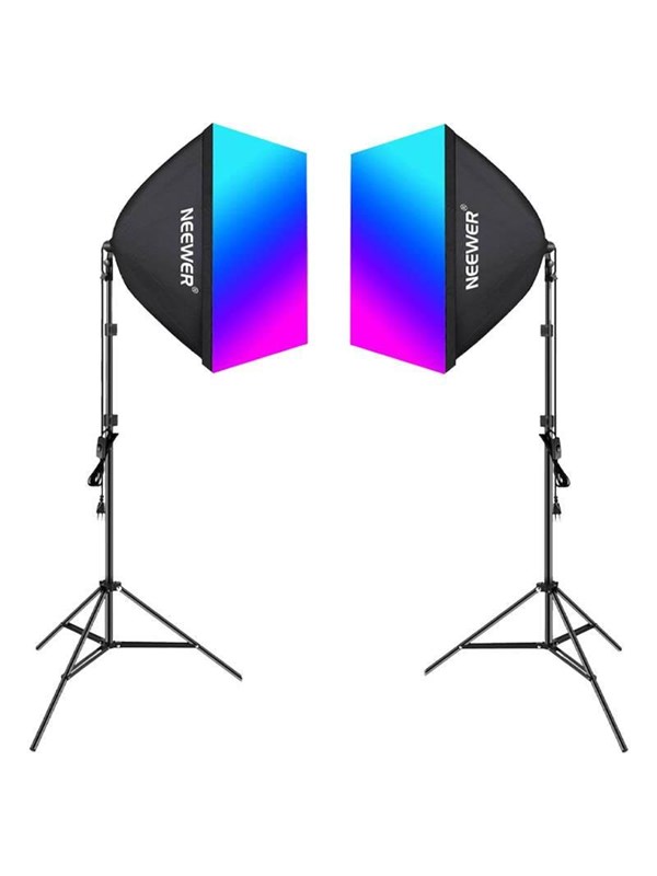 Neewer Kit NK800 - Two Softboxes RGB Bulbs 24W (2700-6500K) Tripods Barndoors