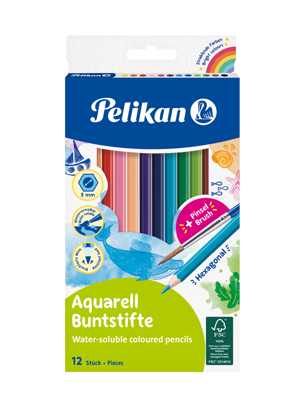 Pelikan Aquarell-Buntstifte Set inkl. Haarpinsel 12 Farben