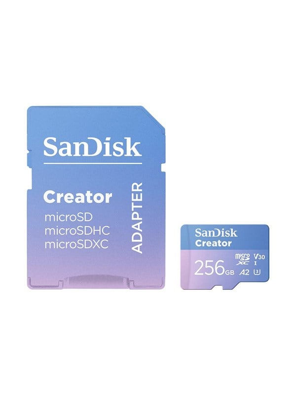 SanDisk Creator microSDXC-kaart – 256 GB – A2 Application Performance Class – UHS-I U3 – v30 Video Speed Class