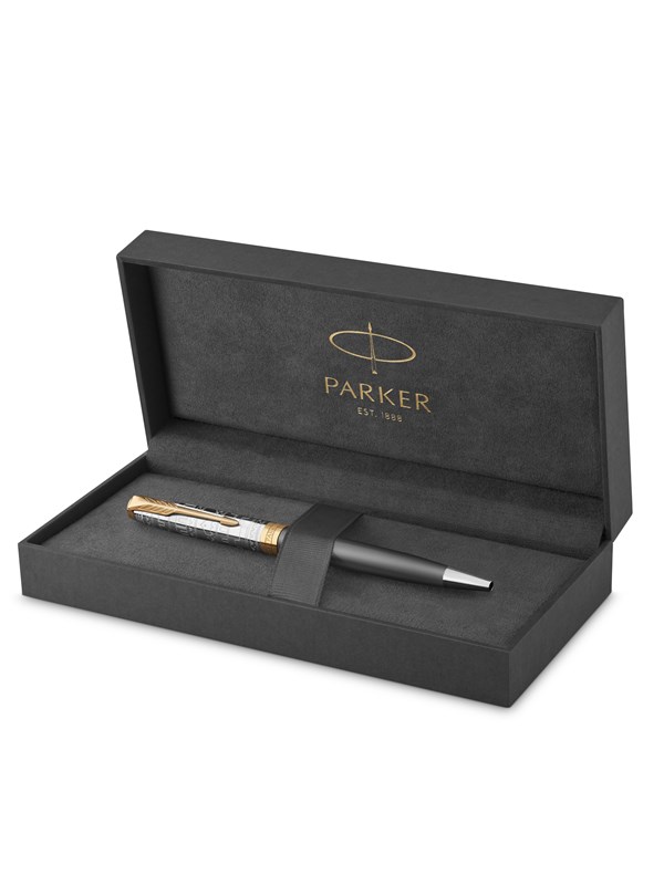 Parker Sonnet Intrerpid Journeys Collection Ballpoint Pen Ancient China Edition Grey Lacquer with Solid Silver Cap & Gold Trims Medium Point Gift Box
