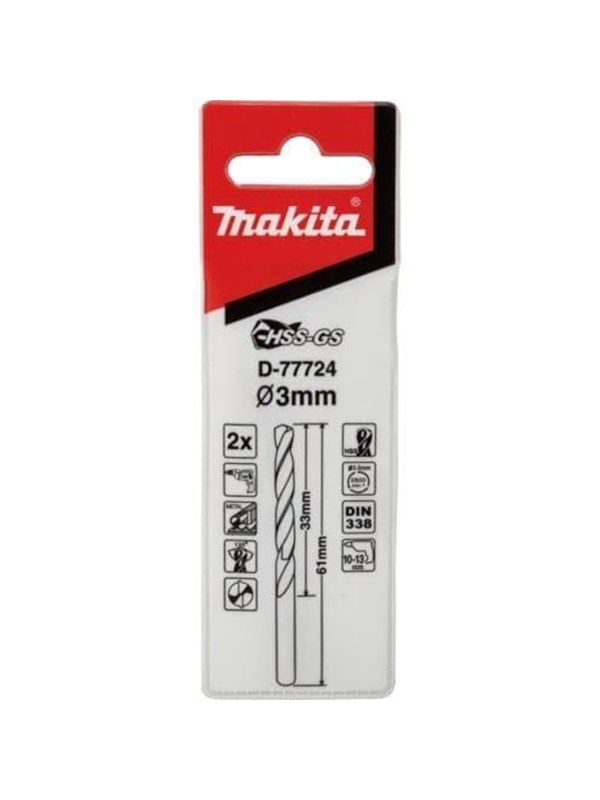 Makita Metaalboren HSS-GS 3,0x61 mm 2 Stuks - D-77724