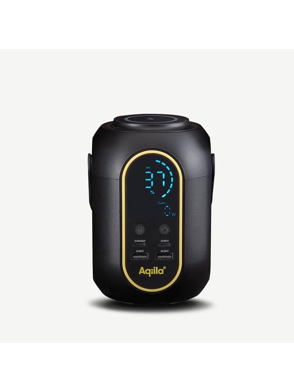 Aqiila Powerstation 200Wh 140W | Powerbank 54.000mAh, 2x USB-C, 2x USB-A, Draadloos opladen, LED-Light 120 lumen, LCD-Scherm, Powerbird S140 Zwart