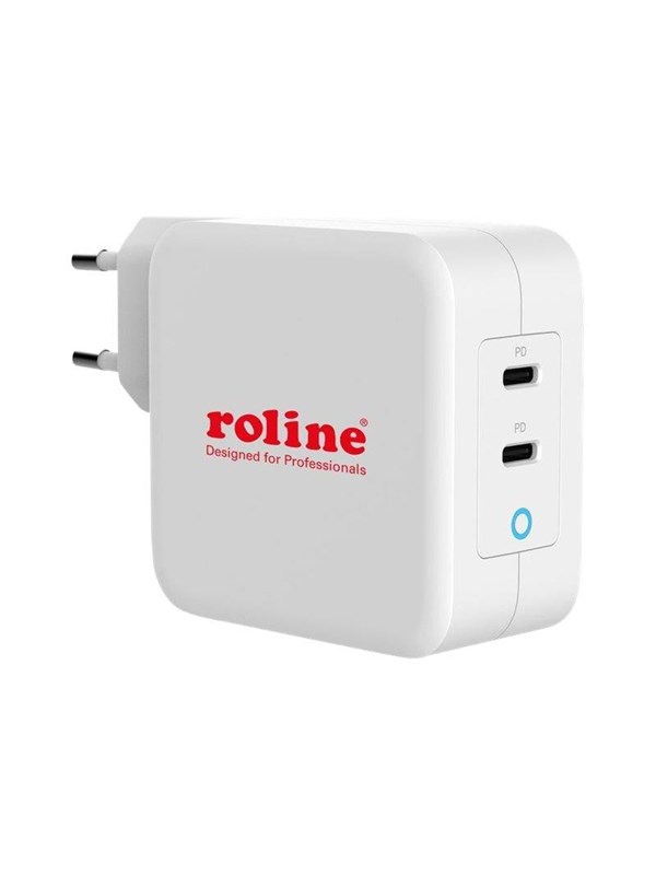 ROLINE USB Oplader met Eurostekker, 2 poorten (2x Type-C PD), GaN, 100W
