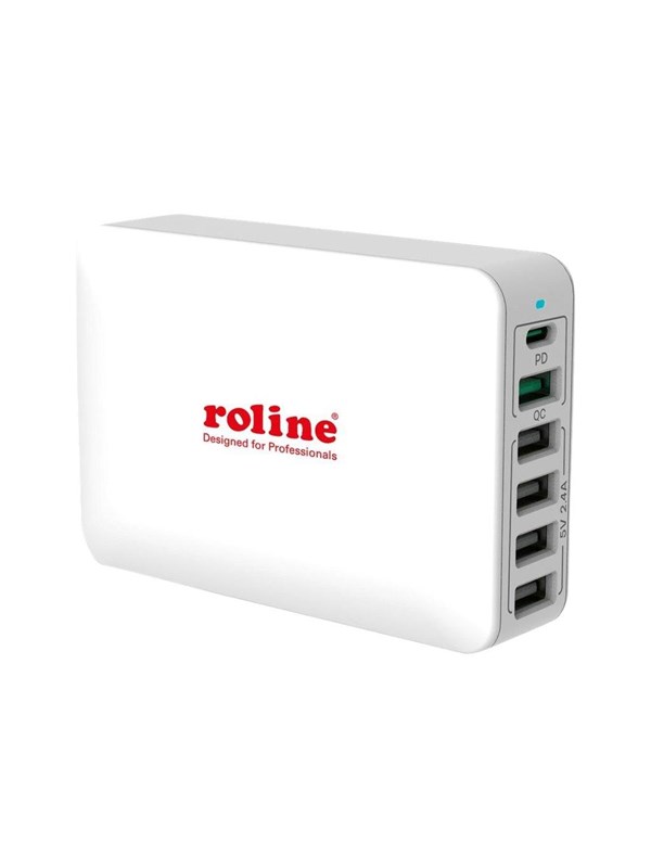 ROLINE USB Oplader, 6 Poorts (4x USB-A, 1x USB-C, 1x USB-A QC3.0), max. 60W