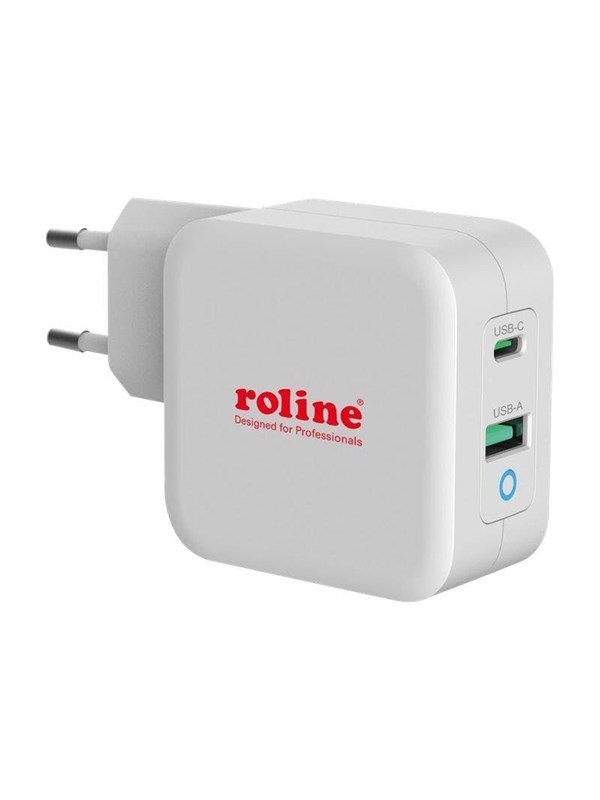 ROLINE USB Oplader met Eurostekker, 2 poorten (Type-A QC3.0, Type-C PD), 65W