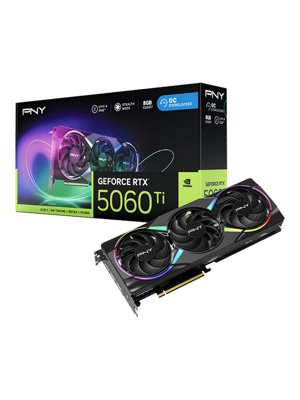 PNY NVIDIA GeForce RTX 5060 TI ARGB OC - Videokaart - 8GB - GDDR7 - PCIe 5.0 - 1x HDMI 2.1b - 3x DisplayPort 2.1a