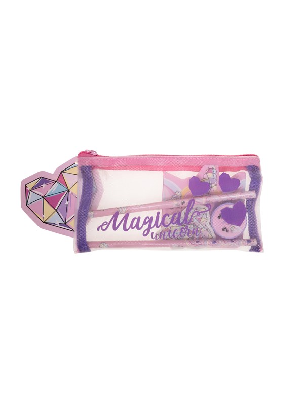 Euromic UNICORN GEMS Filled mesh pencil pouch w/station