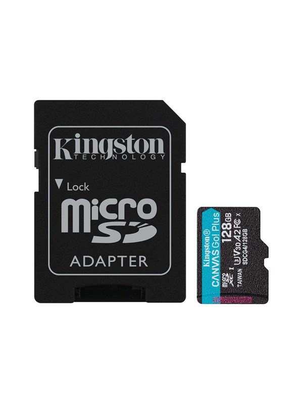 Kingston Technology 128 GB microSDXC Canvas Go Plus Gen4 200 MB/s A2 U3 V30 kaart + adapter