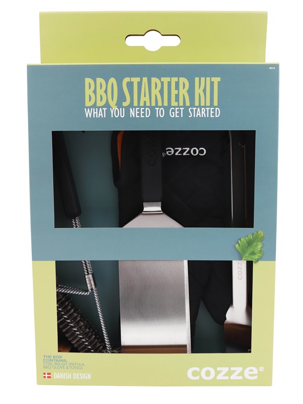 Cozze® BBQ Set 4-delig: Spatel, Tang, Grillborstel & Handschoen