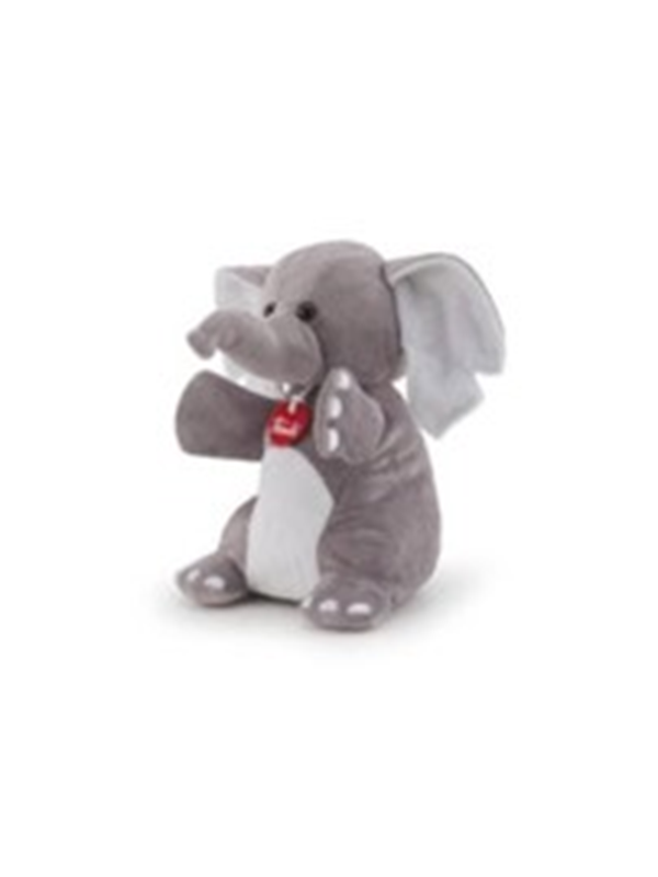 Trudi - Puppets Handpop Olifant 26 cm - Handgemaakt in Italie - Zacht pluche - Knuffeldier voor jongens en meisjes - Grijs - 15x19x26 cm maat S