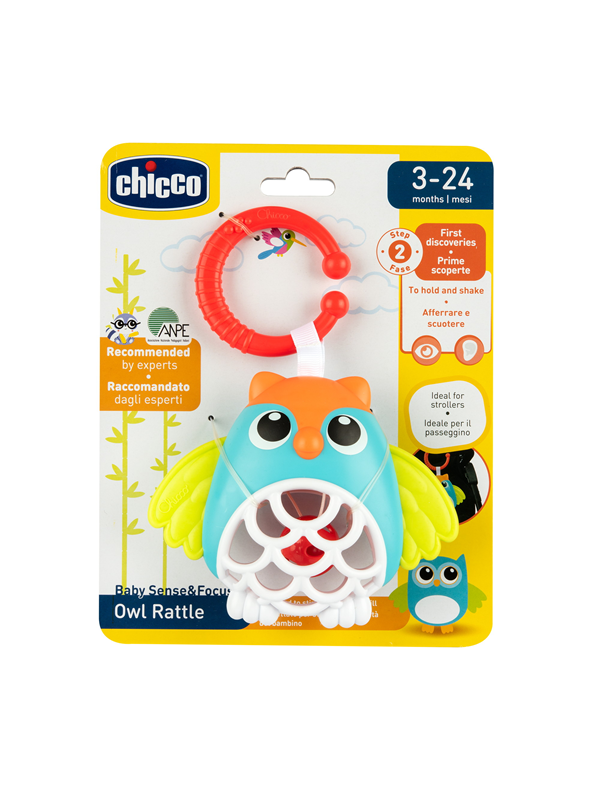 Chicco Uil Rammelaar - Buggyspeeltje met bijtring | Sensorisch babyspeelgoed (3-24 M)