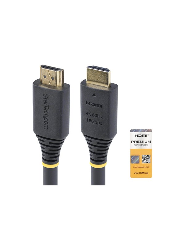 StarTech.com 1,5m Premium Gecertificeerde High Speed HDMI Kabel, 4K 60Hz/1440p 144Hz, HDR10/HDCP 2.2/ARC, 18Gbps, UHD HDMI 2.0 Kabel voor TV/Monitor/Display, TPE Mantel
