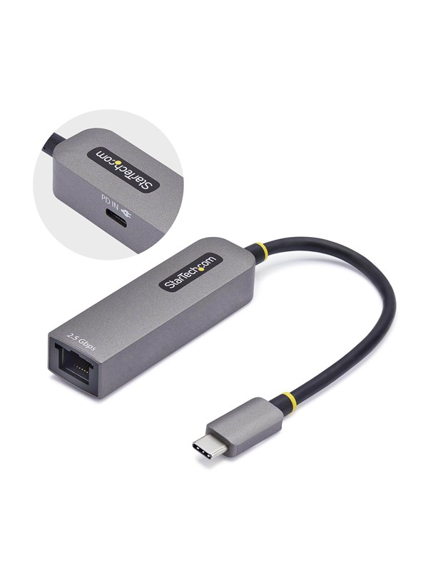 StarTech.com 2.5GbE USB-C naar Ethernet Adapter, 100W PD Pass-Through, NBASE-T NIC, USB 3.0 Type-C 2.5/1G Multi Speed Netwerk, Thunderbolt Compatibel, Windows & Mac