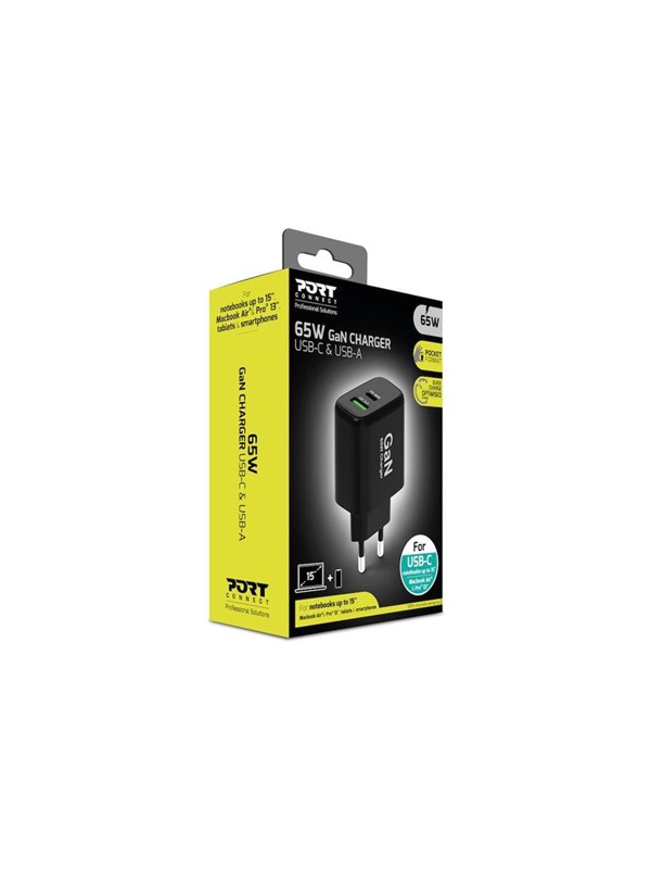 PORT Designs PORT Connect power adapter - GaN - USB Type A 24 pin USB-C - 65 Watt