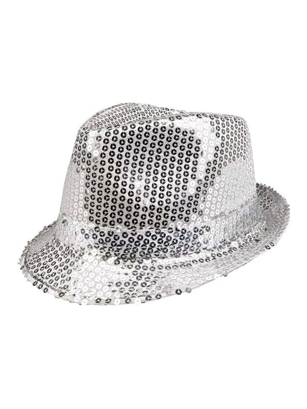 Boland - Hoed Popstar sequins zilver Zilver - 59 - Volwassenen - Unisex - 80's & 90's - Disco