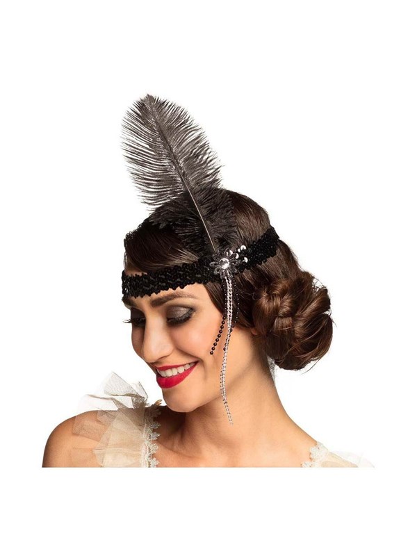 Boland - Hoofdband Flapper zwart Zwart - Één maat - Volwassenen - Vrouwen - 20's - Roaring Twenties