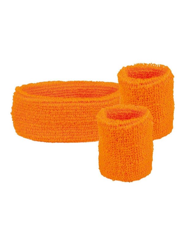 Boland - Set 3 zweetbandjes neonoranje Oranje,Neon - Één maat - Volwassenen - Unisex - 80's & 90's - Disco - Koningsdag - Holland - Supporter
