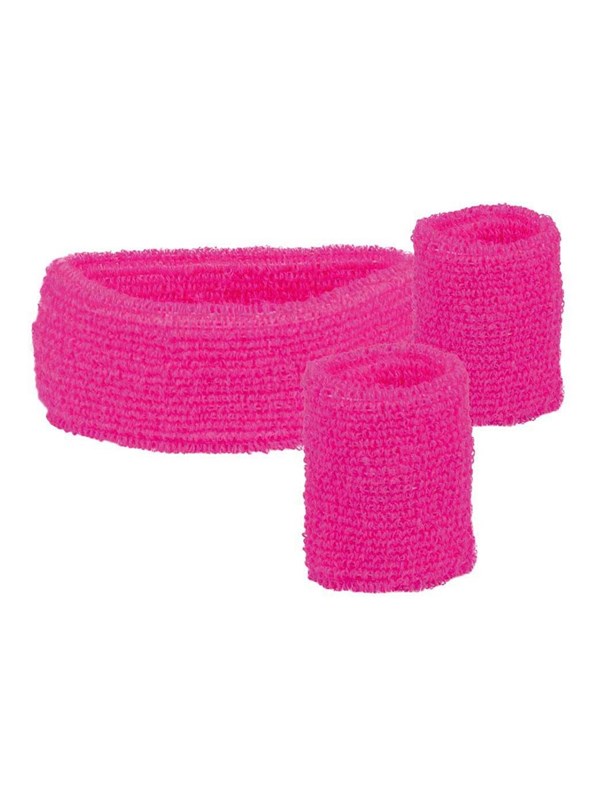 Boland - Set 3 zweetbandjes neonroze Roze,Neon - Één maat - Volwassenen - Unisex - 80's & 90's - Disco- Sport