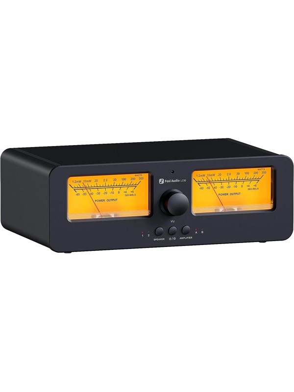 Fosi Audio LC30 VU Meter Versterker Luidspreker Selector Box, 2-Weg Analoge Audio Schakelaar - voor Stereo HiFi Versterkers en Passieve Luidsprekers, - Geel
