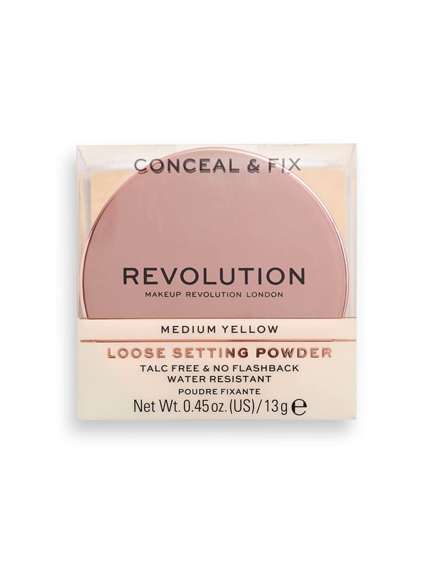 Makeup Revolution Conceal & Fix Vegan Loose Setting Powder, Medium Yellow, 13 g