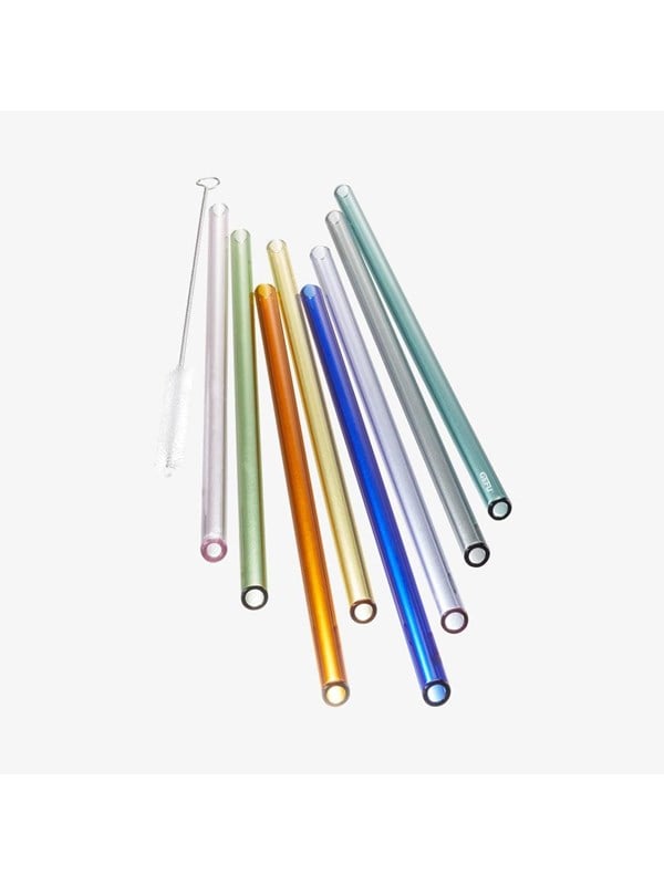 Rietjes, Set van 8 Stuks, Gekleurd, Borosliciaatglas, Herbruikbaar, 23 cm, Incl. Schoonmaakborstel - GEFU | FUTURE