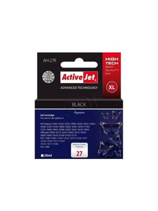 ActiveJet AH-27R-inkt geschikt voor HP-printer; HP 27 C8727A-vervanging; Premie; 20 ml; zwart.
