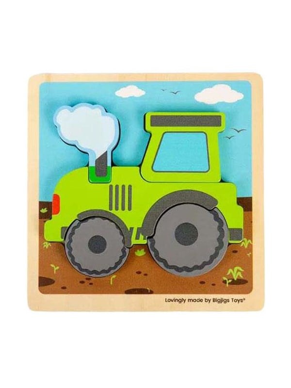 Bigjigs - Wooden Puzzle Tractor with Removable Shapes 5pcs. Hout