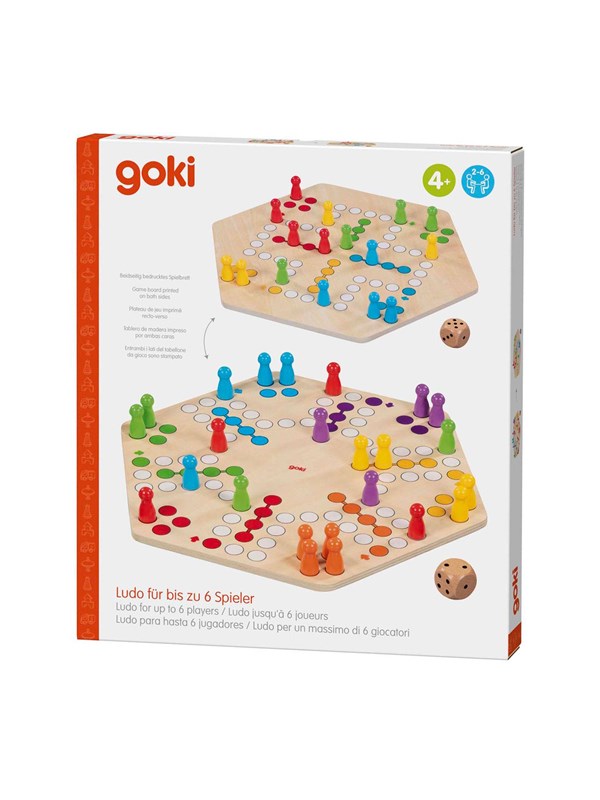 Goki houten ludo spel - klassiek bordspel voor 6 spelers.