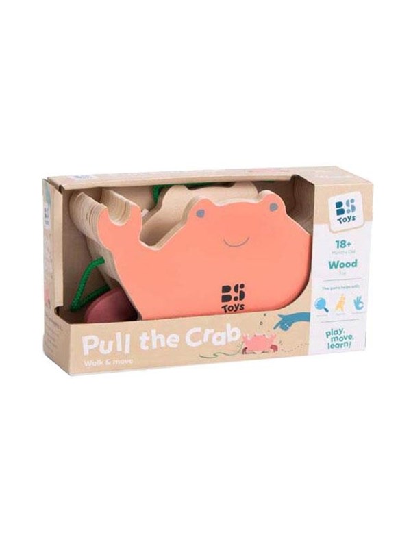 BS Toys Houten Krab met Trekkoord - trekdier krab - klassiek speelgoed - peuter - toddler - FSC hout - geschikt vanaf 18 maanden