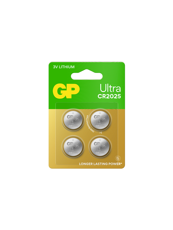 GP Ultra Lithium coin cell CR2025, 4-pack