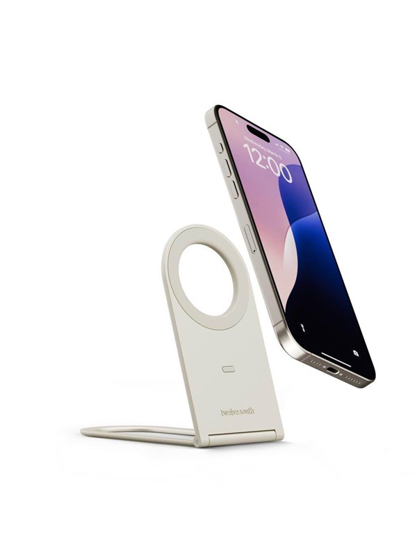 Twelve South Curve Nano Magnetische iPhone Stand – Veilig Vasthouden van MagSafe/Qi2 Telefoons – Aanpasbaar aan Elke Hoek – Ultralicht en Compact voor Makkelijk Meenemen - Beige