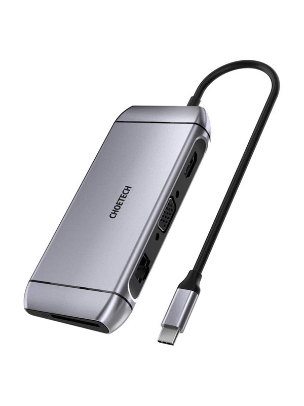 Choetech 9-in-1 4K HDMI 100W PD and USB 3.0 USB-C Hub Gray USB hub - 9 - USB 3.0 - Grijs