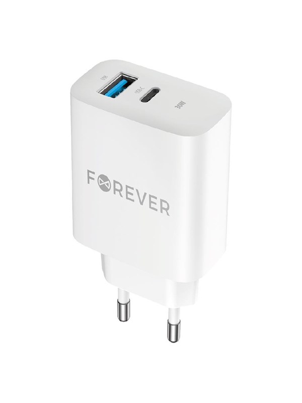 Forever 30W charger 1 x USB-C PD & 1 x USB-A QC white