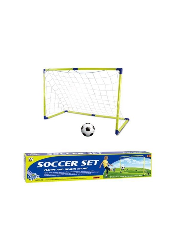 Masen Toys Fodboldmål m/bold & pumpe blå/grøn 80x60x40cm