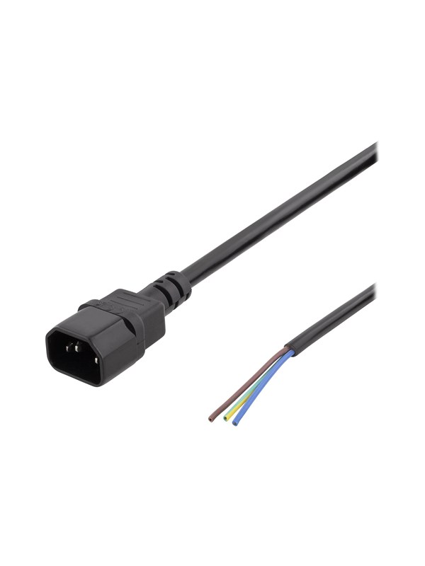 Deltaco - power cable - IEC 60320 C14 to bare wire - 2 m