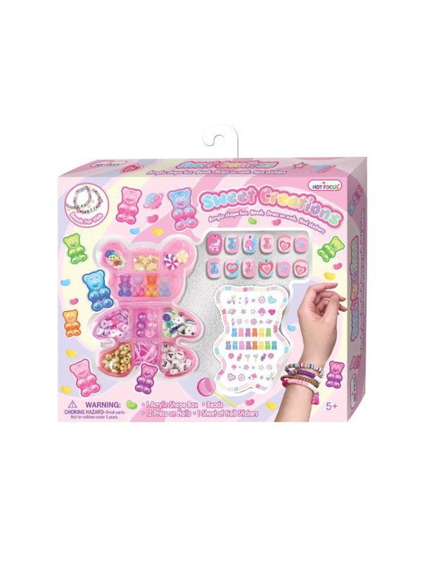 Hot Focos Vedhæng & perler i æske m/negle & stickers +5år