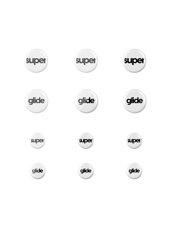 Superglide Glass Skates Dots, Universal, 6mm + 9mm, 12 pcs - Muisvoeten - Gemaakt van glas - Wit