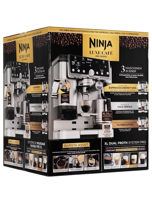 Ninja ES701EU Luxury Pro 3-in-1 Koffiemachine – Latte, Cappuccino, Cold Brew & Espresso – Ingebouwde Bonen Maler & Melkopschuimer – 5 Automatische