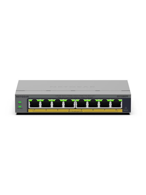 Netgear GS108EPP 8-Port Gigabit Ethernet Easy Smart High-Power PoE+ Switch (123W)