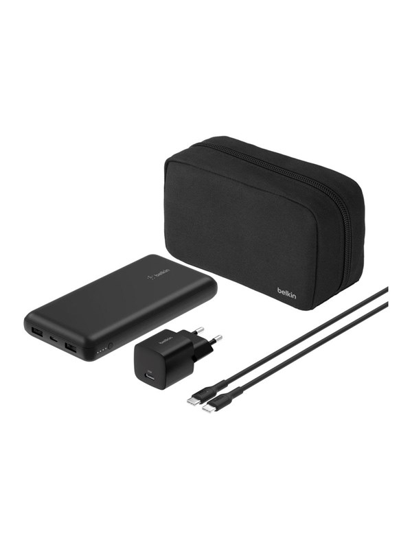 Belkin BoostCharge power bank - + AC power adapter - 24 pin USB-C 2 x USB - with zippered pouch case - 20000 mAh