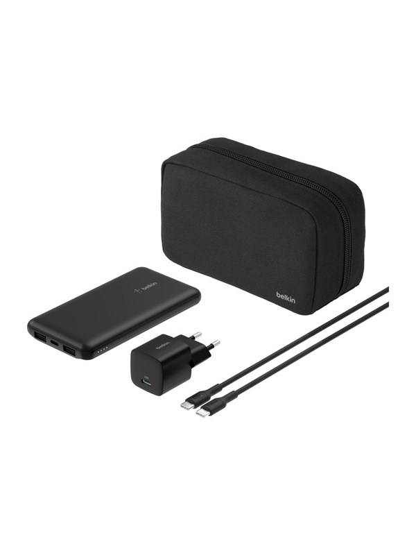 Belkin BoostCharge power bank - + AC power adapter - 24 pin USB-C 2 x USB - with zippered pouch case - 10000 mAh