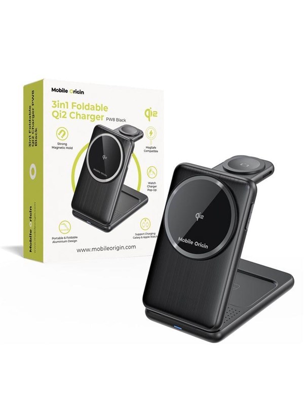 Mobile Origin 3in1 Foldable Qi2 Charger PW8 - black