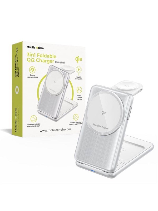 Mobile Origin 3in1 Foldable Qi2 Charger PW8 - silver