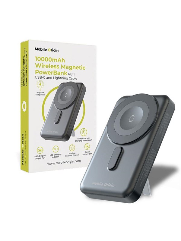 Mobile Origin Wireless Magnetic PowerBank 10000mAh - USB-C and Lightning Cable PB11 - 10000 mAh