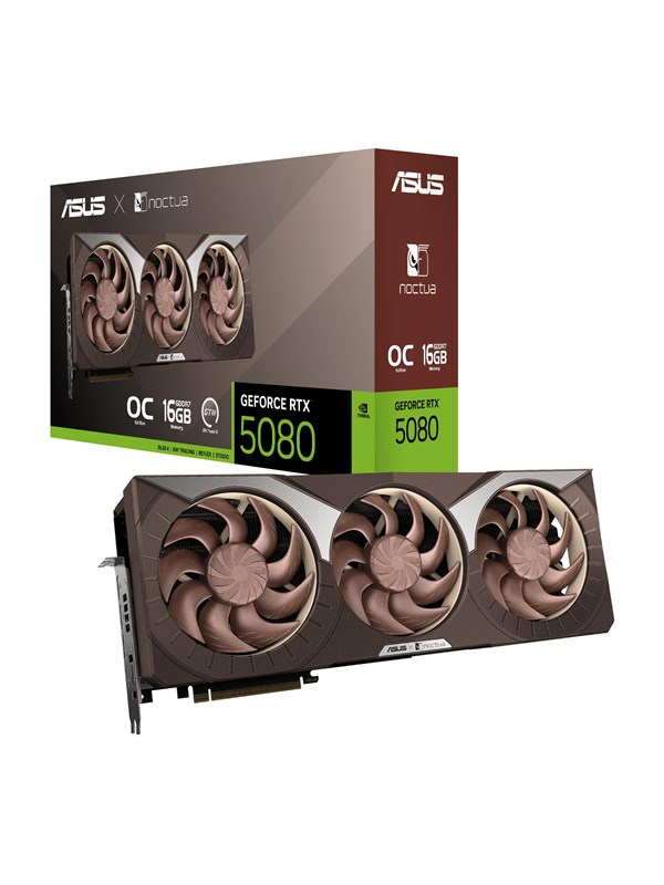 ASUS NOCTUA NVIDIA GeForce RTX5080 O16G - Videokaart - 16GB - GDDR7 - PCI Express 5.0 - 2x HDMI 2.1b - 3x DisplayPort 2.1b