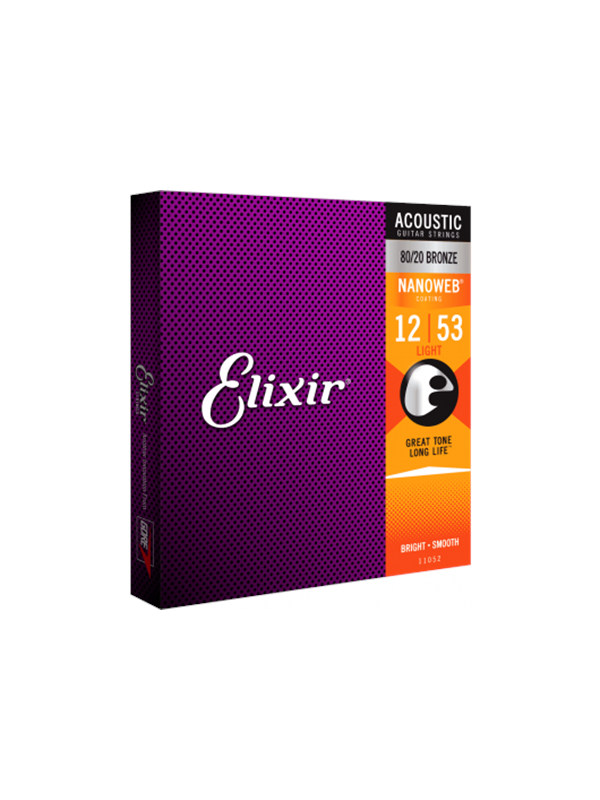 Elixir Strings NANOWEB - Akoestische Gitaarsnaren - 80/20 Bronze - Light Gauge - 12-16-24-32-42-53