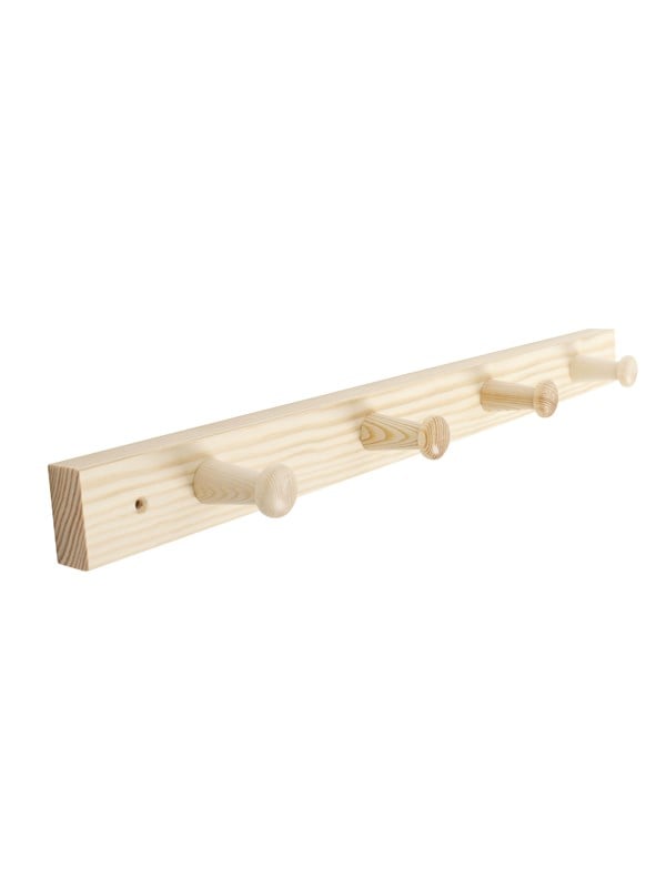 Home>it Coat rack 4 hooks pine wood natural RETRO